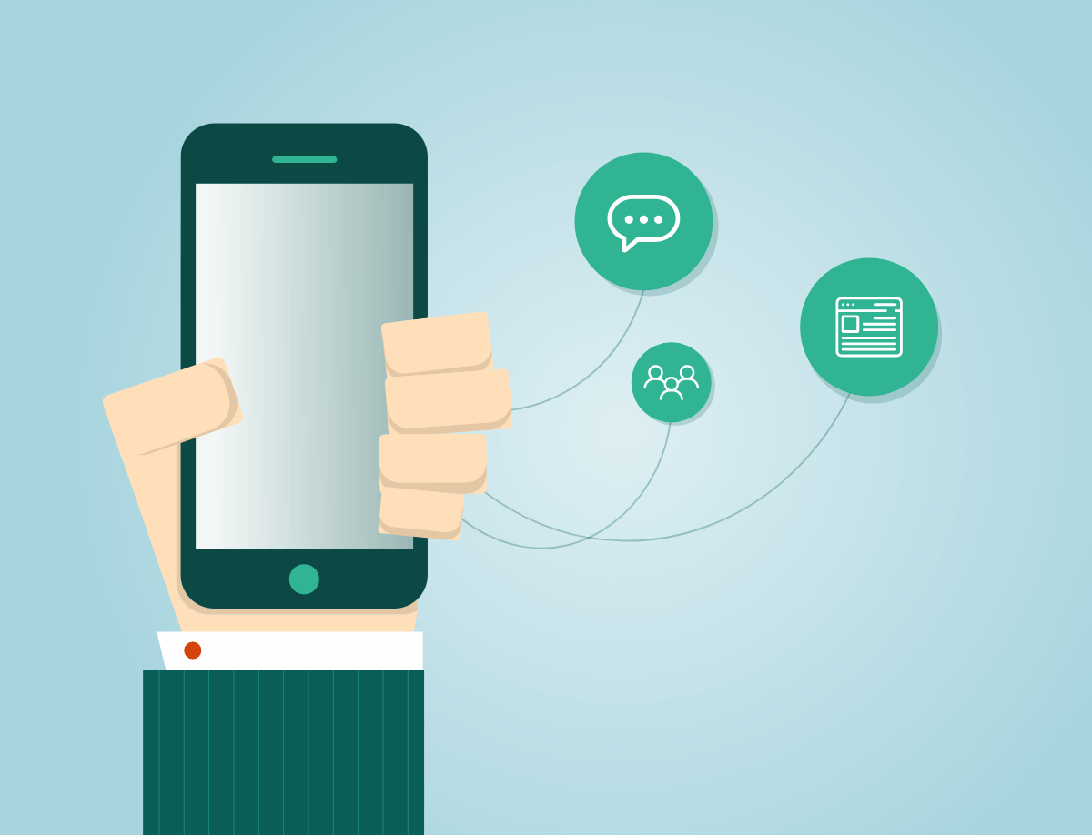 Illustration af en hånd, der holder en mobiltelefon