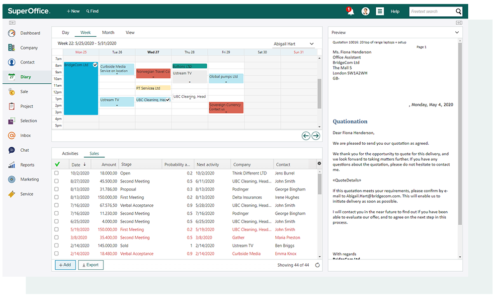 Skærmbillede SuperOffice CRM