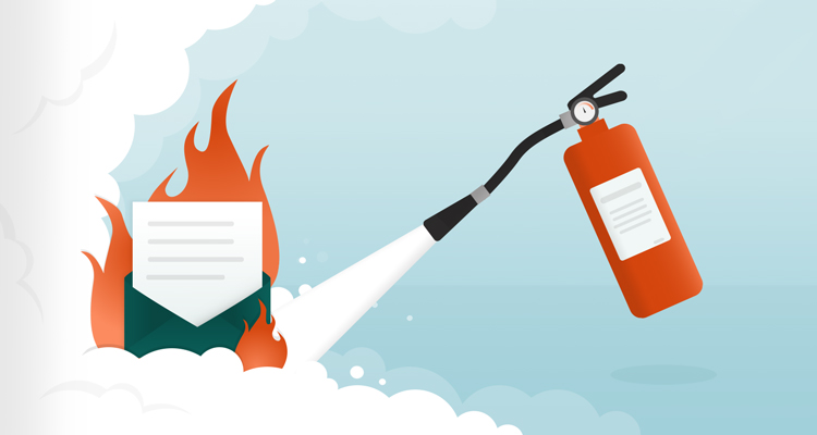  Illustration med brændende brev og ildslukker