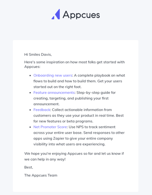Appcues example email